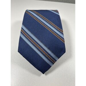 Robert Talbott Studio Mens Silk Tie Navy Blue Light Blue Brown Striped Hand Sewn